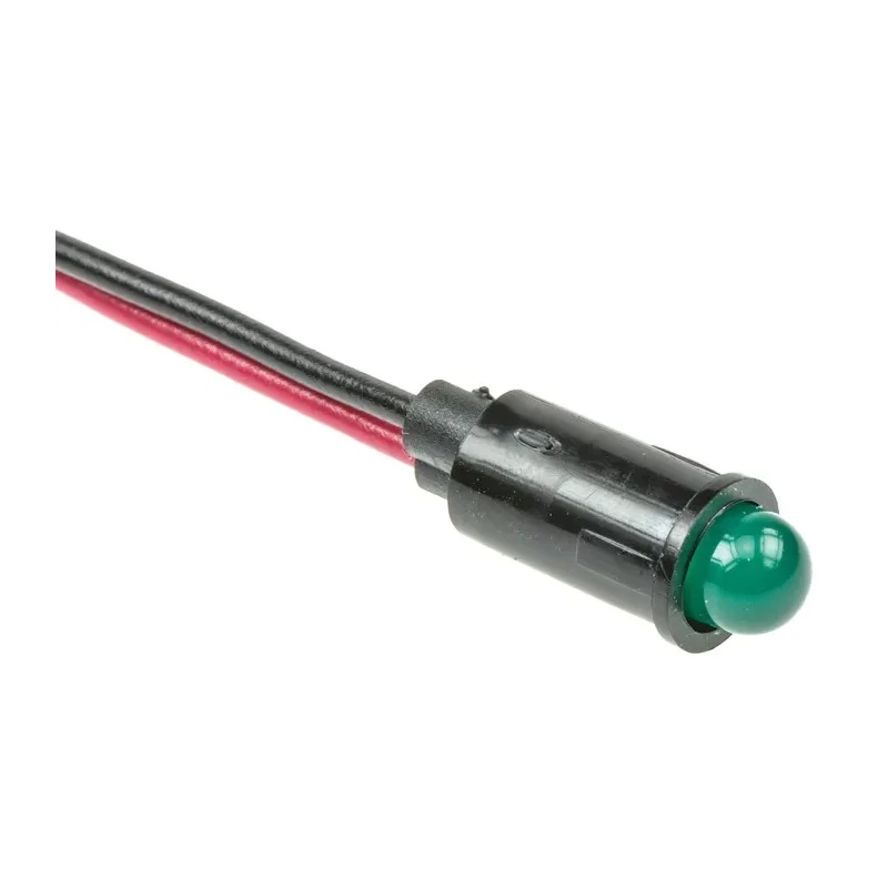 Dialight Green Panel Mount Indicator 5V dc 10mA Lead Wire Termination Prominent Bezel 559-0202-007F