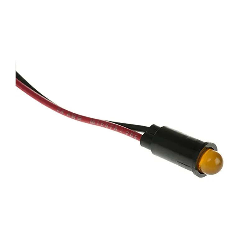 Dialight Yellow Diffused LED Panel Mount Indicator 6.4 mm Mount Hole, Lead Wire Termination, 12V DC, 8mcd, 559-0303-007F