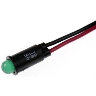 Dialight Green LED Panel Mount Indicator 559 Series 6.4 mm Mount Hole Size Lead Wire Termination 12V DC 559-0203-007F