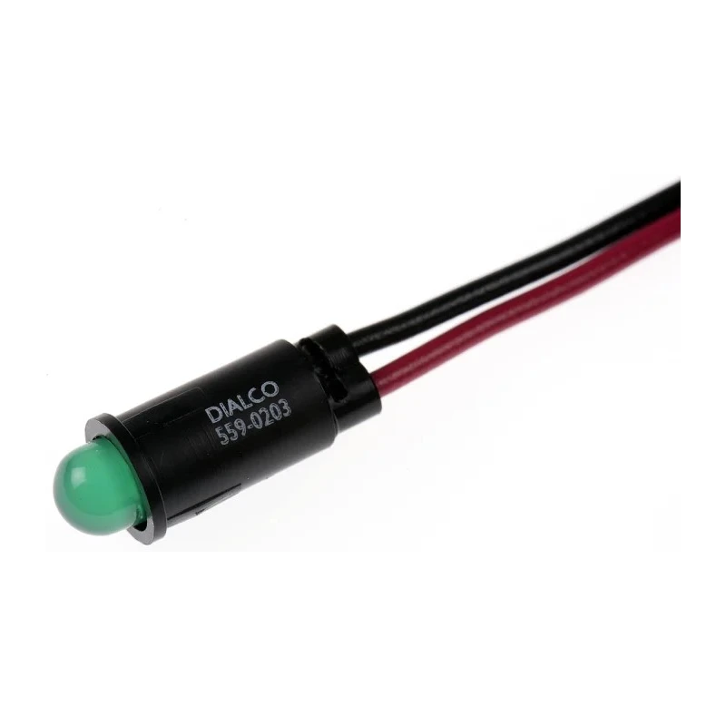 Dialight Green LED Panel Mount Indicator 559 Series 6.4 mm Mount Hole Size Lead Wire Termination 12V DC 559-0203-007F