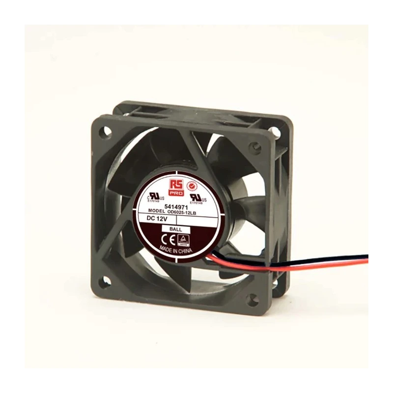 RS PRO Axial Fan 12V DC 22.1 m³/h Airflow 1 W Power 80 mA Max Current 60 mm Square Frame 25 mm Depth 541-4971