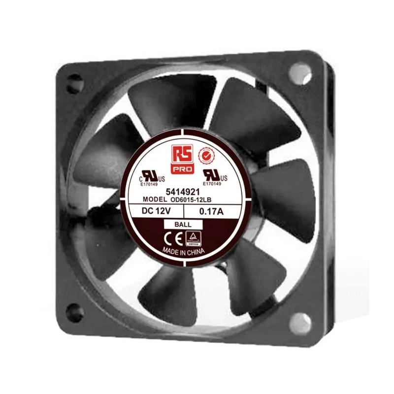 RS PRO Brushless DC Axial Fan, 12V DC, 20.4 m³/h Airflow, 1.1 W Power, 3500 RPM, Ball Bearing, 60 mm Frame 541-4921