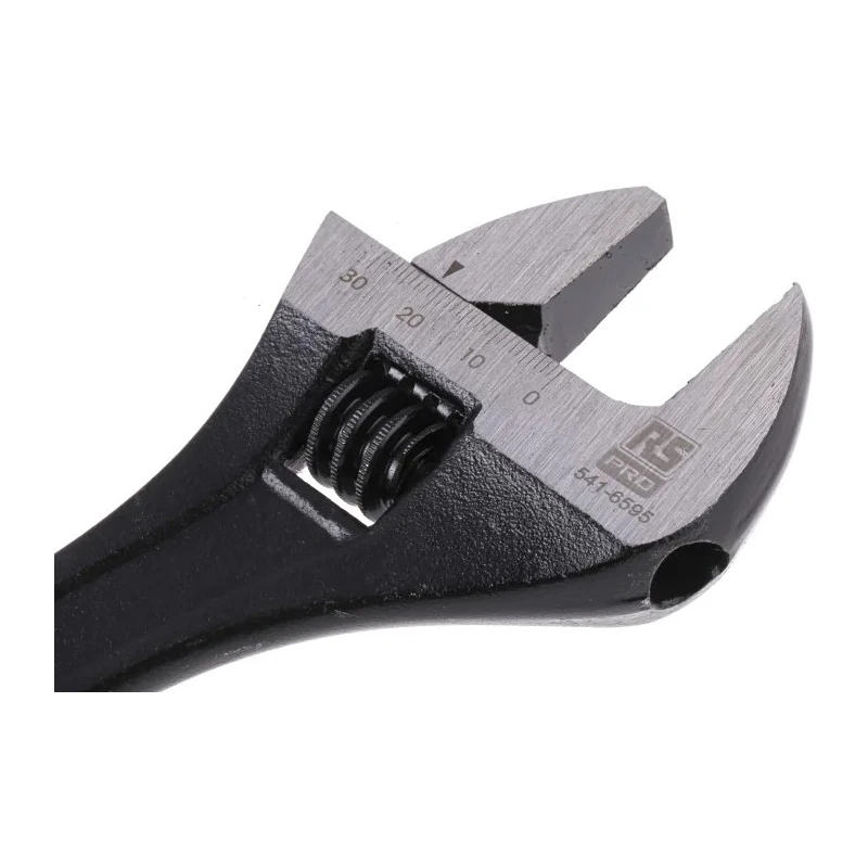 RS PRO Adjustable Wrench 30 mm Jaw Capacity, 254 mm Overall Length, Chrome Vanadium Steel, Phosphate Black Finish 541-6595