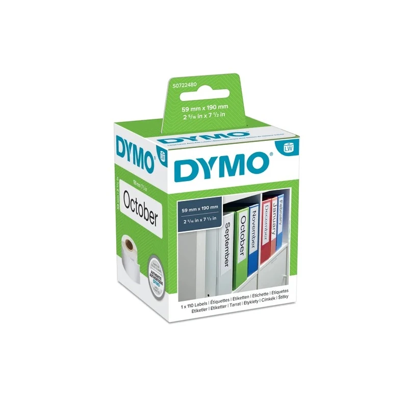 Dymo White Black Print Label Roll 190 mm Width, 110 Per Roll Qty S0722480