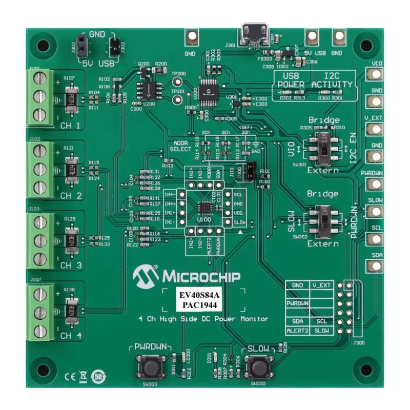 Microchip PAC1944 4 Ch High Side DC Power Monitor Evaluation Board USB Interface 