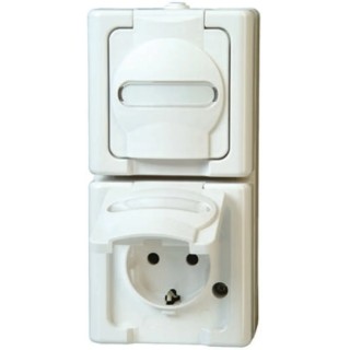 Kopp 16A White Plug Socket with Protective Contact, Surface and Vertical Mount, IP44, BLUE ELECTRIC Series 1314.0200.9