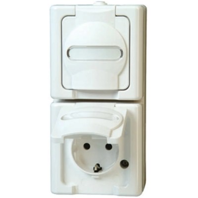 Kopp 16A White Plug Socket with Protective Contact, Surface and Vertical Mount, IP44, BLUE ELECTRIC Series 1314.0200.9
