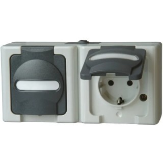 Kopp 16A Grey 2P Earthed Plug Socket Outlet, 250V, IP44 Protection, SEBS Material 1312.5600.2