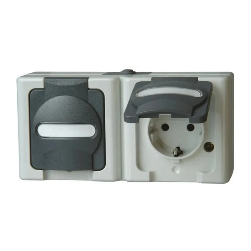 Kopp 16A Grey 2P Earthed Plug Socket Outlet, 250V, IP44 Protection, SEBS Material 1312.5600.2
