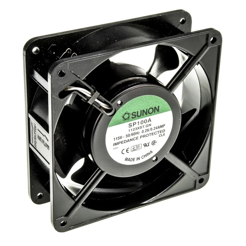 Sunon SP Series AC Axial Fan 115V AC 20W 161.4 m³/h Airflow 3100 RPM 120mm Square Frame Sleeve Bearing SP100A/1123XST.GN