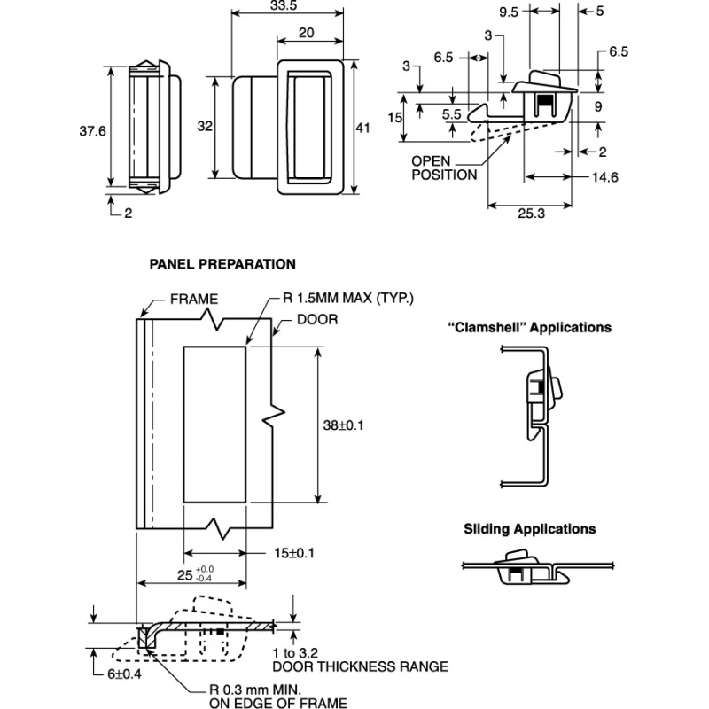 Southco Black Acetal Push Latch Durable Snap-In Design 33.5mm x 41mm 80-202