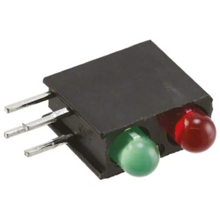 Dialight Green, Red Right Angle PCB LED Indicator 5 mm (T-1 3/4), 2 LEDs 2.2 V Multicolour 553-0212-200F