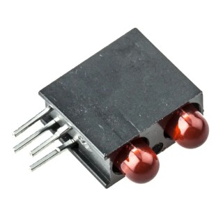 Dialight Red Right Angle PCB LED Indicator 5 mm (T-1 3/4), 2 LEDs 2.2 V Single Colour 553-0211F