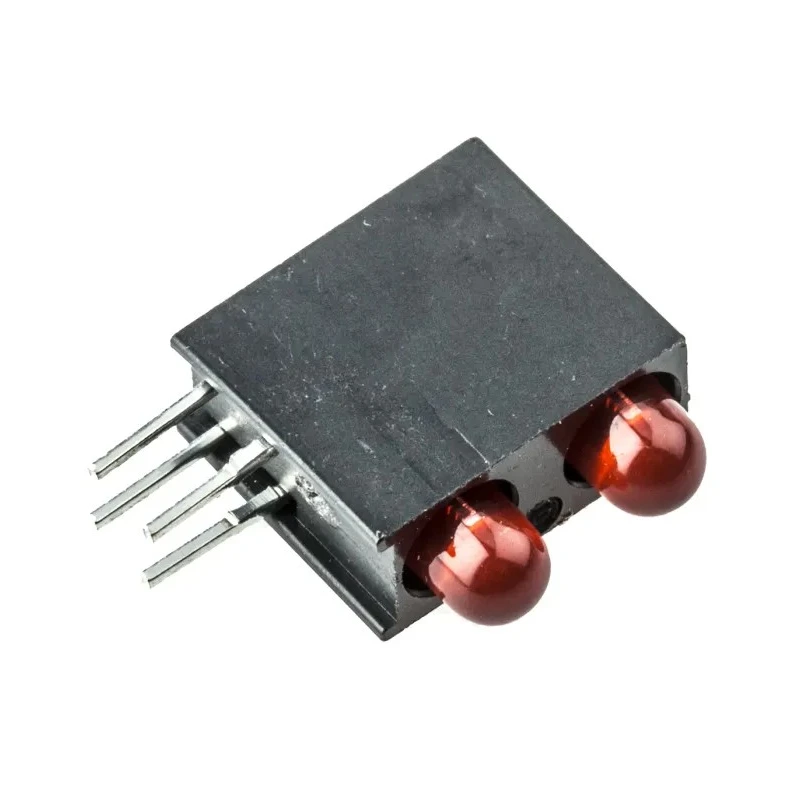 Dialight Red Right Angle PCB LED Indicator 5 mm (T-1 3/4), 2 LEDs 2.2 V Single Colour 553-0211F