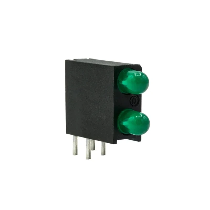 Dialight Green Right Angle PCB LED Indicator 5 mm (T-1 3/4), 2 LEDs 2.2 V Single Colour 553-0222F
