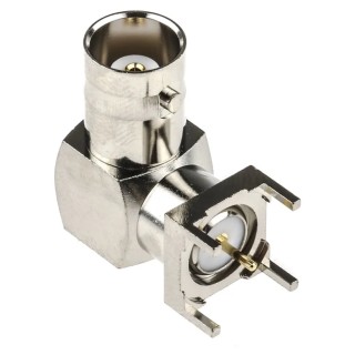 RS PRO Coaxial Connector PCB Female BNC, 50 Ω, Right Angle Body, Nickel Plated, Gold Contact 546-4049