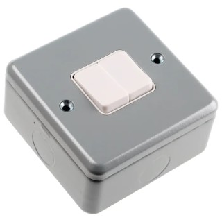 MK Electric Silver 2 Way 2 Gang Metal Clad Surface Light Switch 10A 250V K3592 ALM