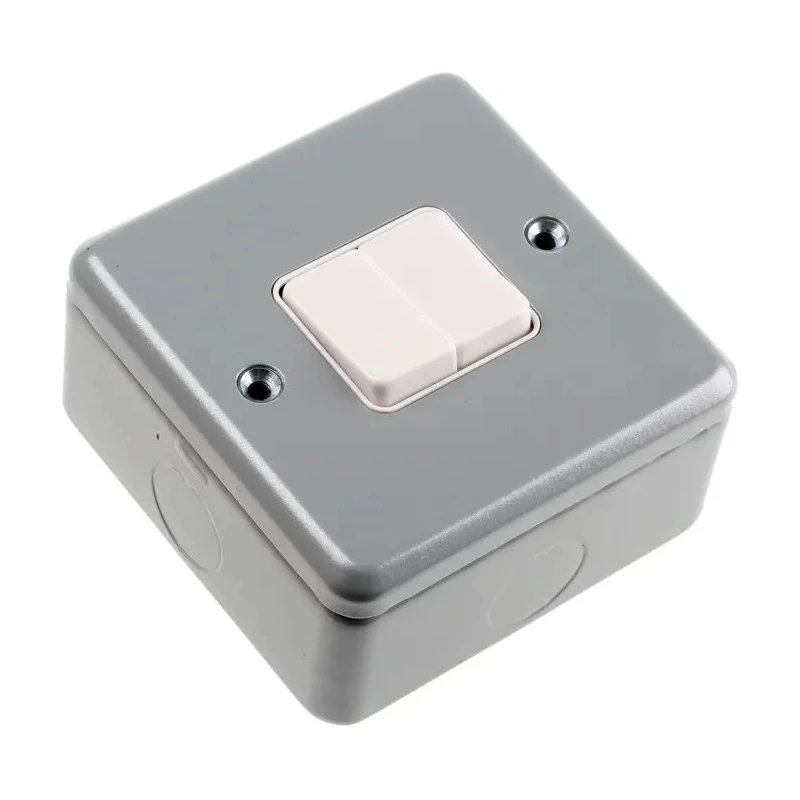 MK Electric Silver 2 Way 2 Gang Metal Clad Surface Light Switch 10A 250V K3592 ALM