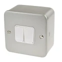 MK Electric Silver 2 Way 2 Gang Metal Clad Surface Light Switch 10A 250V K3592 ALM