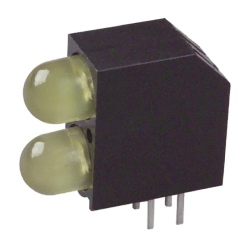 Dialight Yellow Right Angle PCB LED Indicator 5 mm (T-1 3/4), 2 LEDs 1.9 V Single Colour 552-0933F