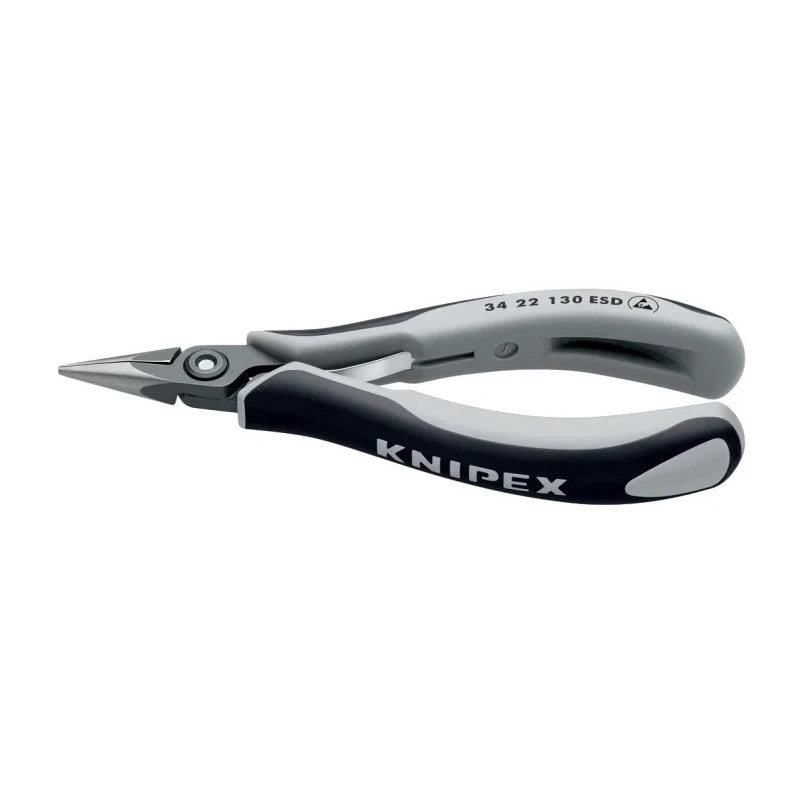Knipex Precision Electronic Gripping Round Nose Long Nose Plier, 132mm Overall Length, 23mm Jaw Width, ESD Safe 34 22 130 ESD