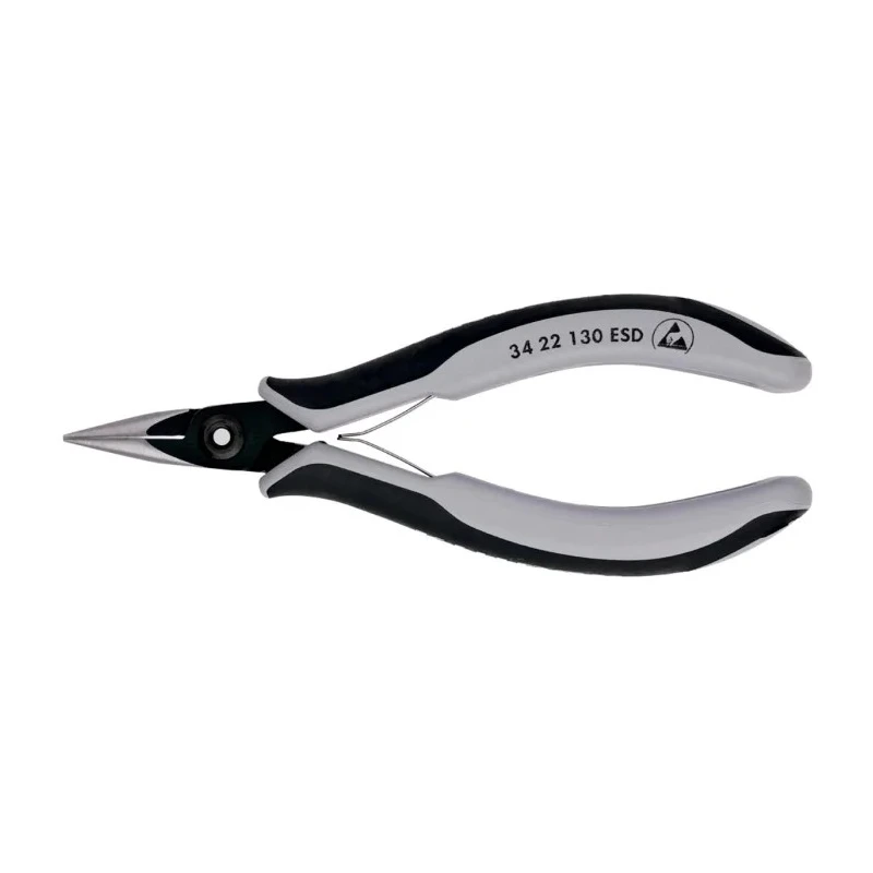 Knipex Precision Electronic Gripping Round Nose Long Nose Plier, 132mm Overall Length, 23mm Jaw Width, ESD Safe 34 22 130 ESD
