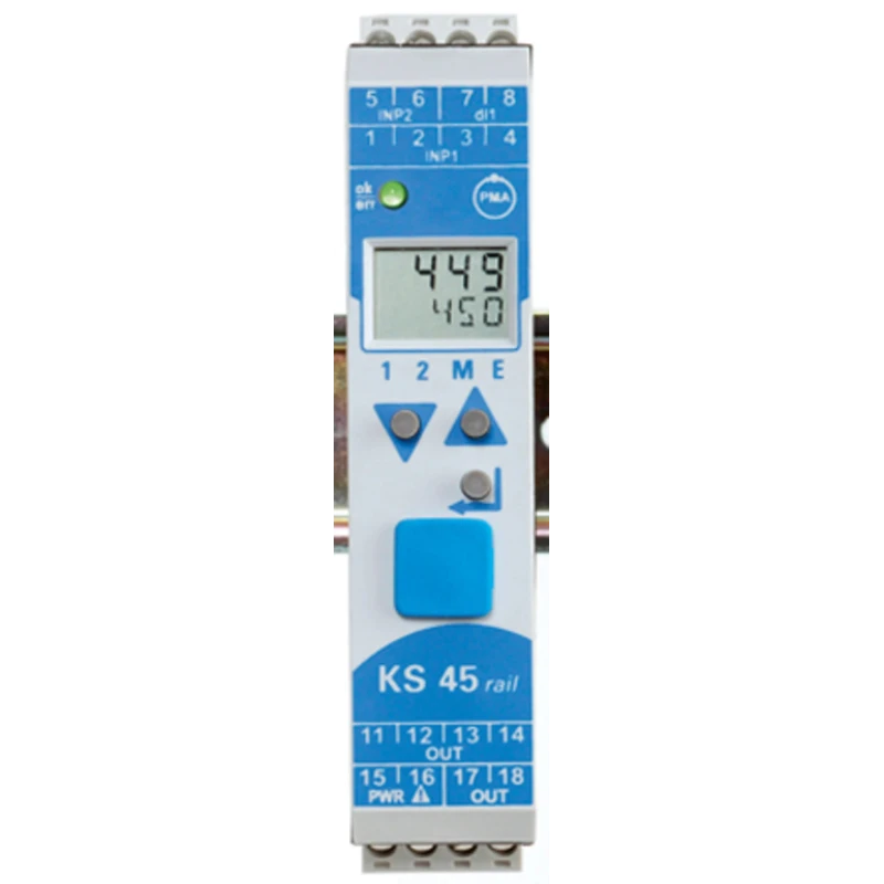 P.M.A KS45 Top Hat Rail, DIN Rail PID Temperature Controller 1 Input, 2 Output Relay 260V AC On-Off KS45
