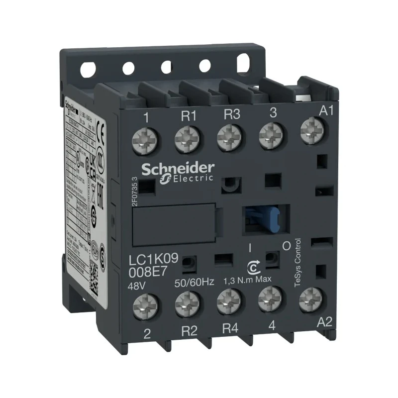 Schneider Electric TeSys K Contactor 24V AC Coil 4-Pole 9 A 1.3 W 2 NO/2 NC 690V AC LC1K09008B7