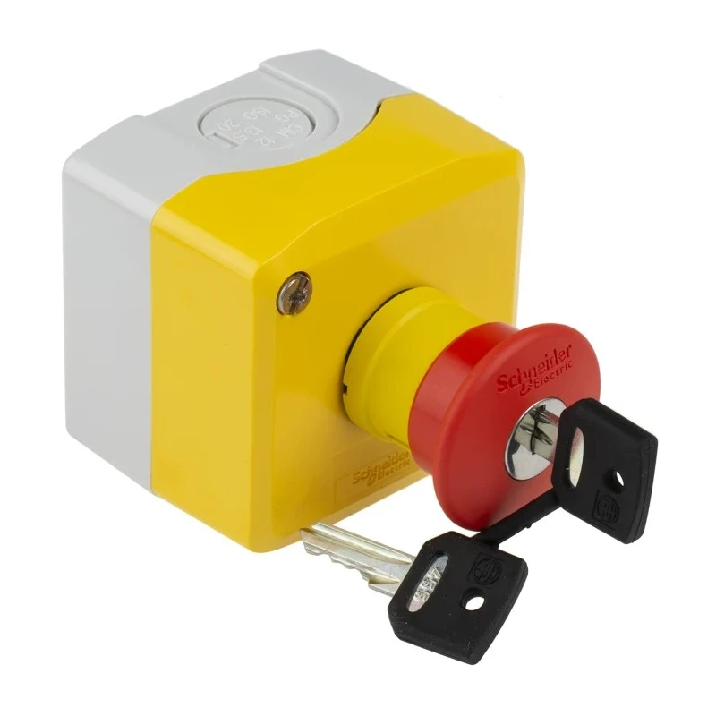 Schneider Electric Harmony Series Key Release Emergency Stop Push Button Surface Mount SPDT 600V IP69K IP69 IP66 XALK188E