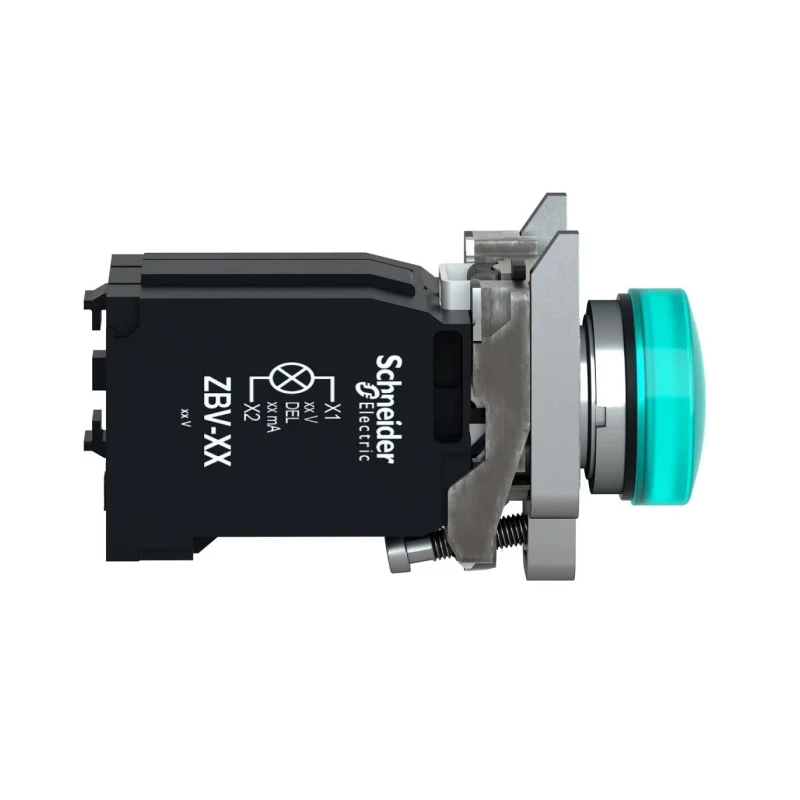 Schneider Electric Panel Mount Green LED Pilot Light Harmony XB4 22mm Cutout 120V AC IP66 IP69K IP69 IP67 XB4BV33