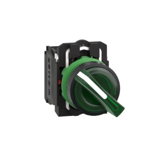Schneider Electric Stay Put Green Standard Handle Selector Switch 22 mm Cutout Diameter Illuminated 1 NO/1 NC XB5AK123M5