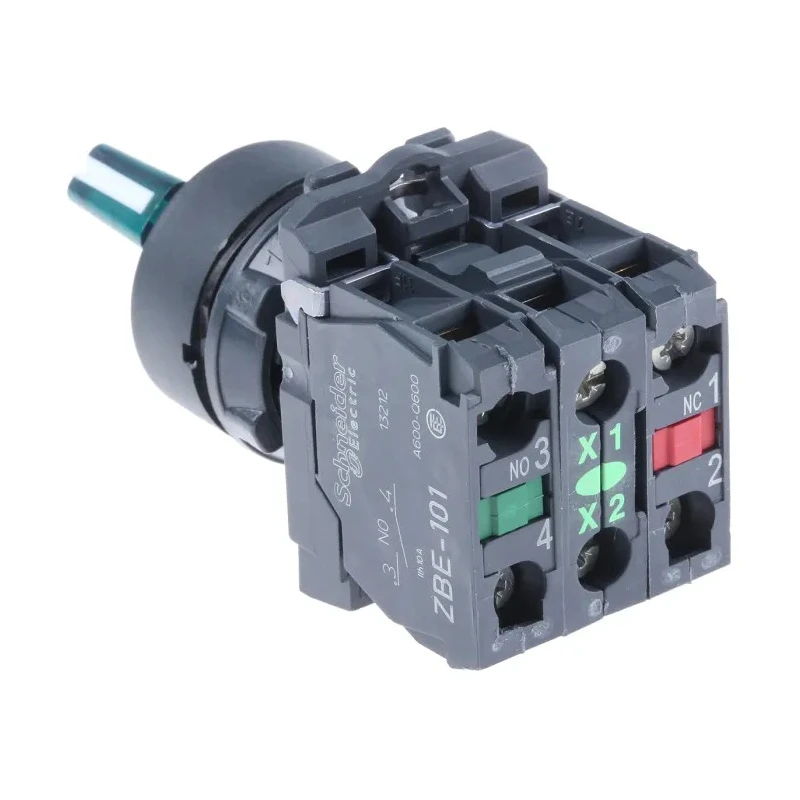 Schneider Electric Stay Put Green Standard Handle Selector Switch 22 mm Cutout Diameter Illuminated 1 NO/1 NC XB5AK123M5