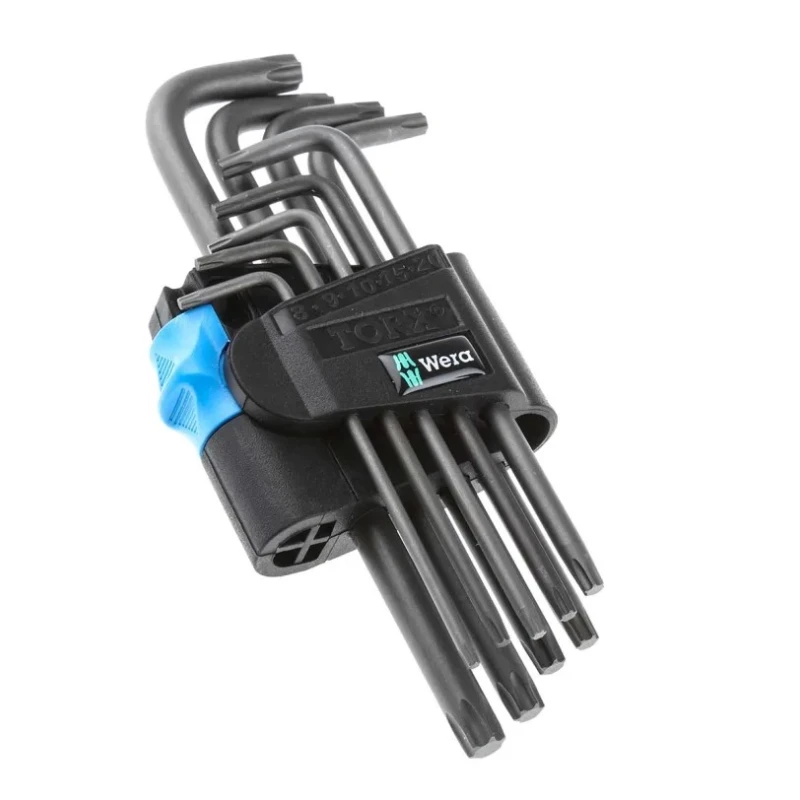 Wera 9-Piece Torx Key Set, L Shape, Extra Long Arm Steel Phosphate Finish 05024244001