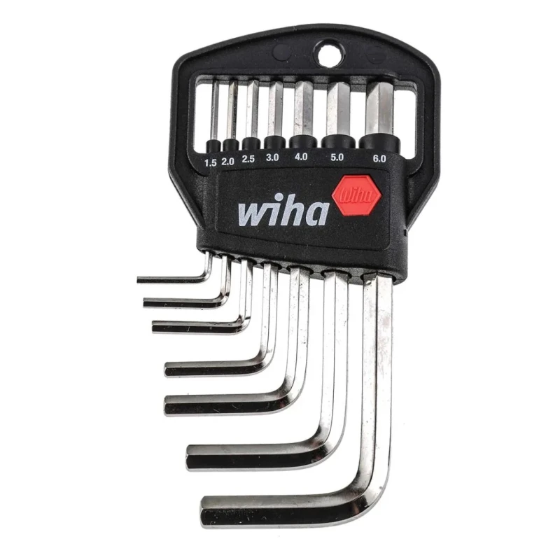 Wiha 7 Piece L Metric Hex Key Set, Hex Size 1.5 to 6 mm, Nickel Chrome Plated Chrome Vanadium Steel 01172