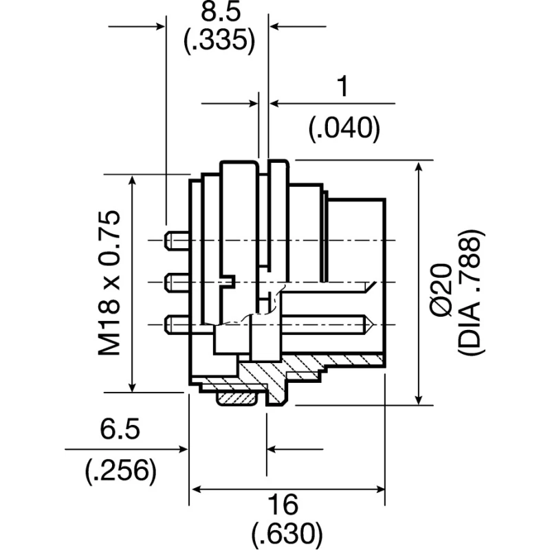 Amphenol Industrial signalmate C091 6 Pole Straight M16 DIN Plug 5A 300V IP40 Screw-On Panel Mount T3402 000 RS
