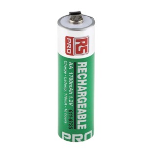 Sanyo Rechargeable AA NiMH Battery 1.7 Ah 1.2 V Tagged 50.5mm Height 14.5mm Diameter 611-8725