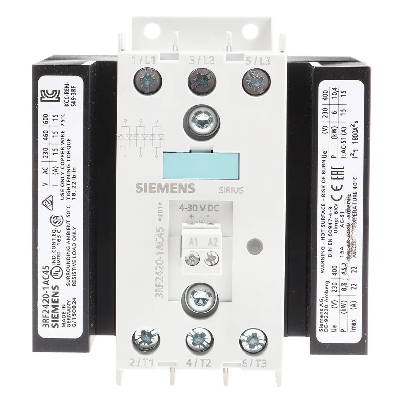 Siemens 3RF2 Series Solid State Relay 20 A Load DIN Rail Mount 600 V Load 30V dc Control 3RF2420-1AC45