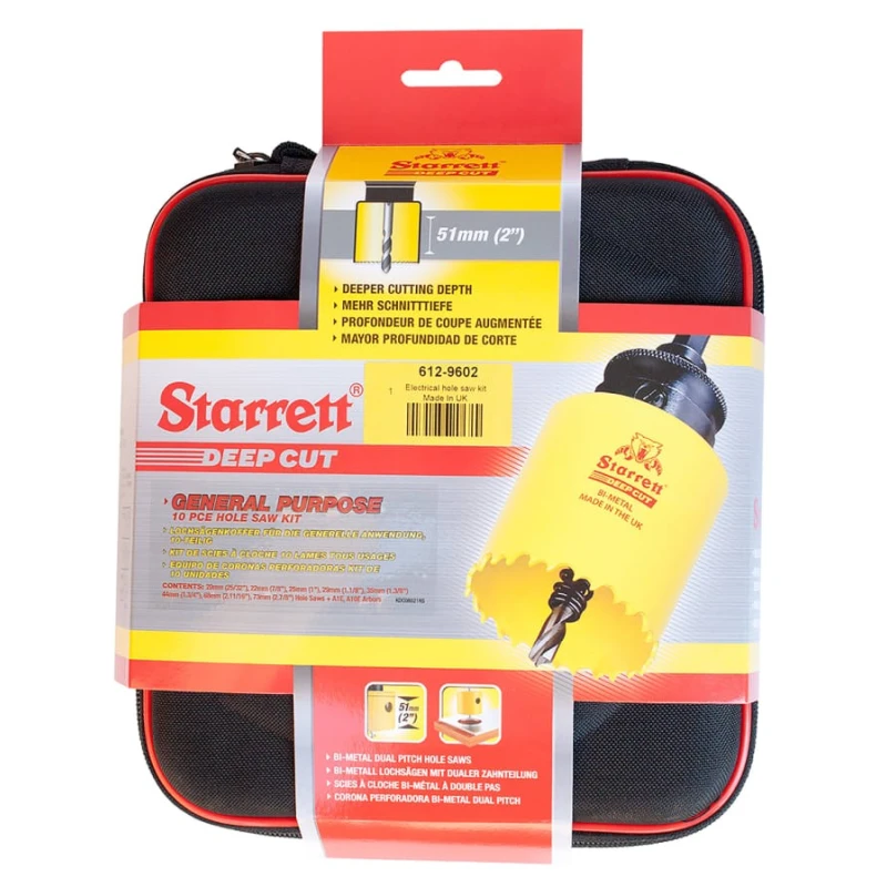 Starrett 10 Piece Deep Cut Bi-Metal Hole Saw Kit Cobalt High Speed Steel for Wood Plastic Metal KDP2000/6L