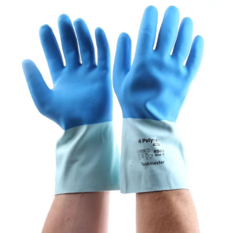 Polyco Healthline Taskmaster Blue Cotton Work Gloves Size 9 Latex Coating 8503
