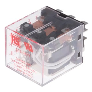 RS PRO Plug-in Power Relay 24V DC Coil 12A Switching Current 3PDT 613-3617