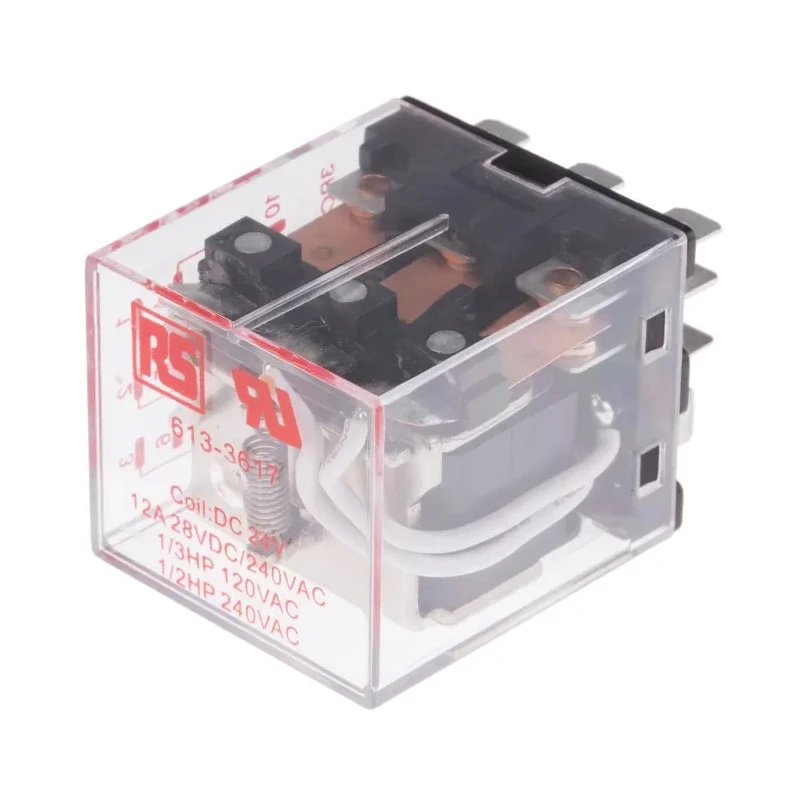 RS PRO Plug-in Power Relay 24V DC Coil 12A Switching Current 3PDT 613-3617