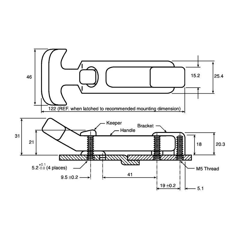 Southco Black Rubber, Plastic Pressure Catch 122.0mm Length, 25.4mm Width, Maximum Force 98N F7-52