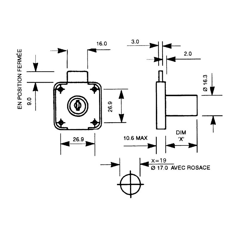 Euro-Locks a Lowe & Fletcher group Company Chrome Finish Keyed Sliding Door Lock Panel to Tongue 22 mm Panel Cutout 5665532