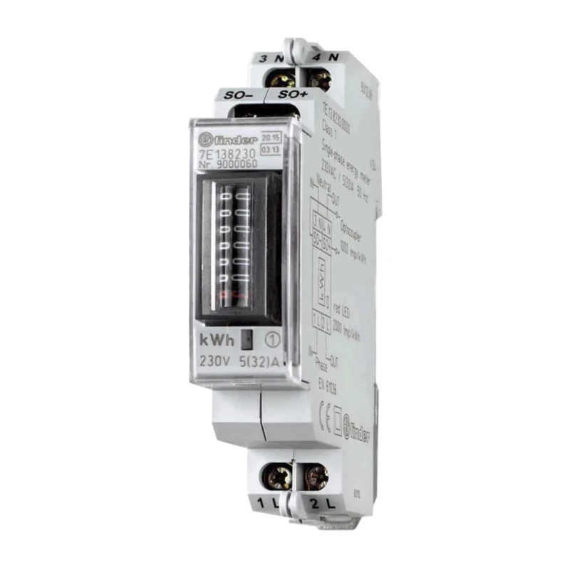 Finder 1 Phase Mechanical Energy Meter 7E Series Class 1 Accuracy Pulse Output 7E.13.8.230.0010
