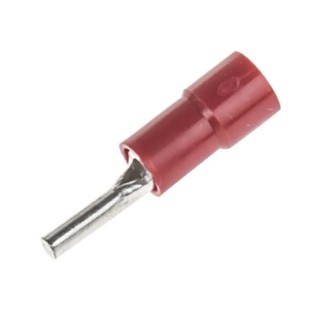 RS PRO Insulated Tin Crimp Pin Connector 22 AWG to 16 AWG, 1.9 mm Pin Diameter, 9 mm Pin Length, Red 613-9621
