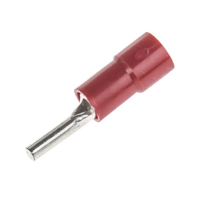 RS PRO Insulated Tin Crimp Pin Connector 22 AWG to 16 AWG, 1.9 mm Pin Diameter, 9 mm Pin Length, Red 613-9621