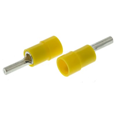 RS PRO Insulated Tin Crimp Pin Connector 12 AWG to 10 AWG, 2.8 mm Pin Diameter, 10 mm Pin Length, Yellow 613-9643