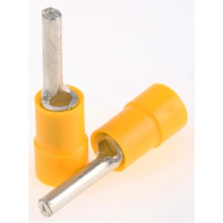 RS PRO Insulated Tin Crimp Pin Connector, 12 AWG to 10 AWG, 2.8 mm Pin Diameter, 14 mm Pin Length, Yellow 613-9665