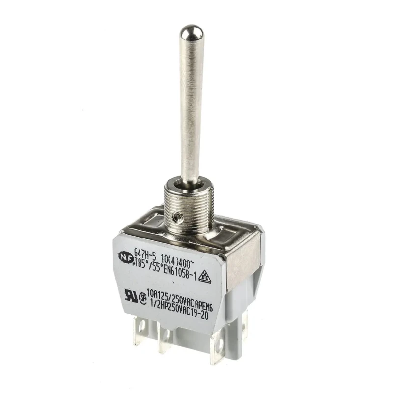 APEM Industrial Toggle Switch Panel Mount On-Off-On DPDT Solder Terminal 24 V DC 250 V AC 647H/2-5RS