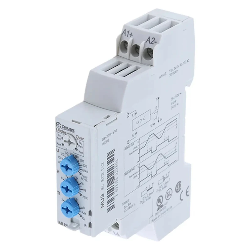 Crouzet Monitoring Relay, 1 Phase, 65 to 260 VAC/VDC Monitor Range, SPDT Contact Configuration, DIN Rail Mount 84872142